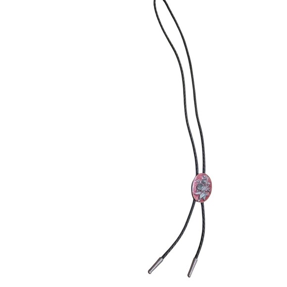 Vintage Siskiyou Bolo Tie Enamel Pewter Flower - Picture 4 of 4